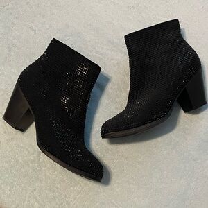 Black Embellished Ankle Bootie with Block Heel - Women